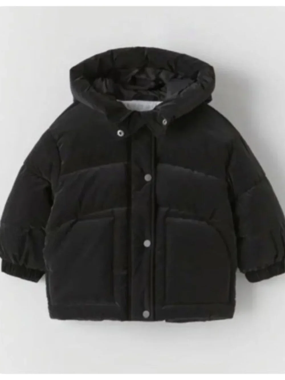 Zara Kids Baby Black Sorona Dupont Water Repellent Hooded Puffer Jacket sz 9-12M